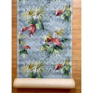 Vintage 40s Wallpaper ROLL Blue Gray Floral Tropical Leaves Flower Made In USA